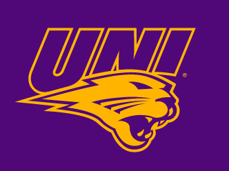 UNI panther head logo, purple and gold outline variant, cell 6