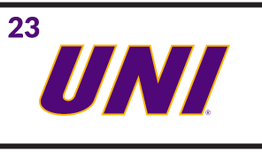 UNI monogram, purple with yellow outline variant, cell 23