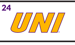 UNI monogram, yellow with purple outline variant, cell 24