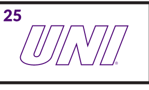 UNI monogram, white with purple outline variant, cell 25