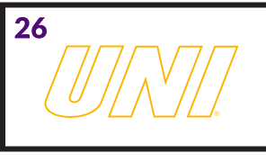 UNI monogram, white with yellow outline variant, cell 26