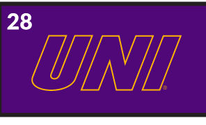 UNI monogram, purple with yellow outline variant, cell 28