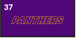 PANTHERS wordmark, purple with yellow outline variant, cell 37