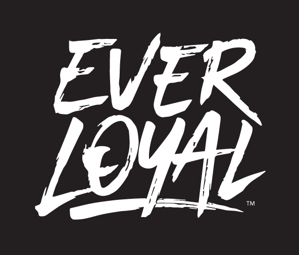 EVER LOYAL wordmark, white variant, cell 43