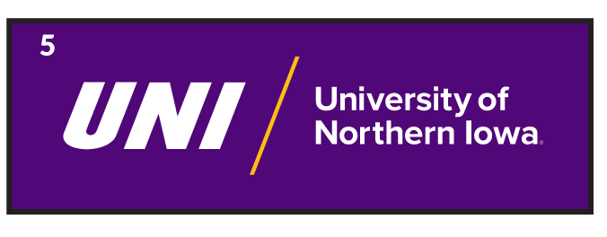 UNI University of Northern Iowa, white/gold on purple variant, cell 45
