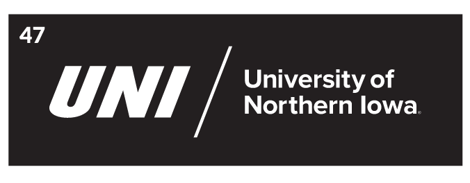 UNI University of Northern Iowa, white/white on black variant, cell 47