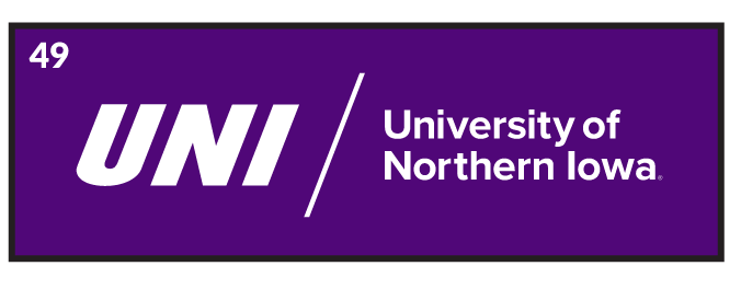 UNI University of Northern Iowa, white/white on purple variant, cell 49