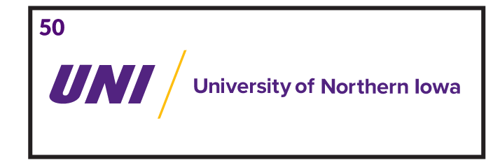 UNI University of Northern Iowa, purple/gold horizontal variant, cell 50