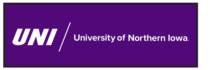 UNI University of Northern Iowa, white/white on purple horizontal variant, cell 55