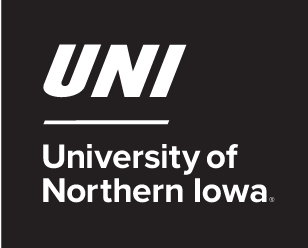 UNI University of Northern Iowa, white on black stacked variant, cell 59