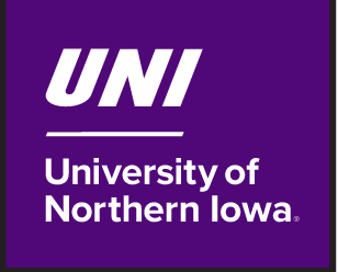 UNI University of Northern Iowa, white on purple stacked variant, cell 61