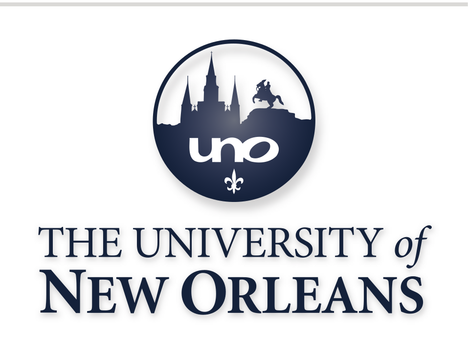 University of New Orleans logo, stacked, light blue/navy variant, cell 5