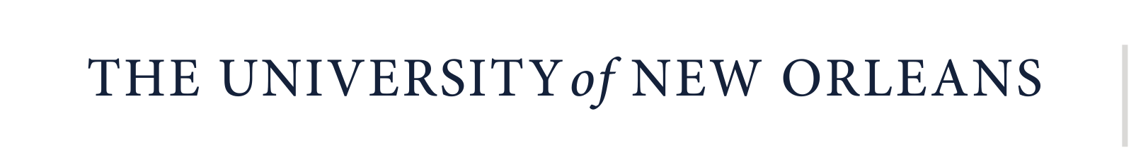 University of New Orleans wordmark, horizontal, navy variant, cell 9