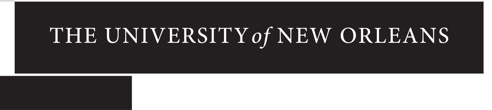 University of New Orleans wordmark, horizontal, white knockout variant, cell 11