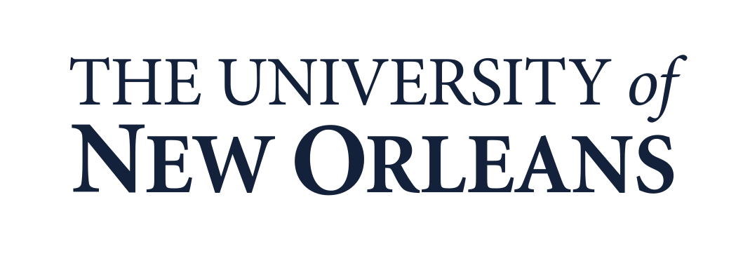 University of New Orleans wordmark, stacked, navy variant, cell 12