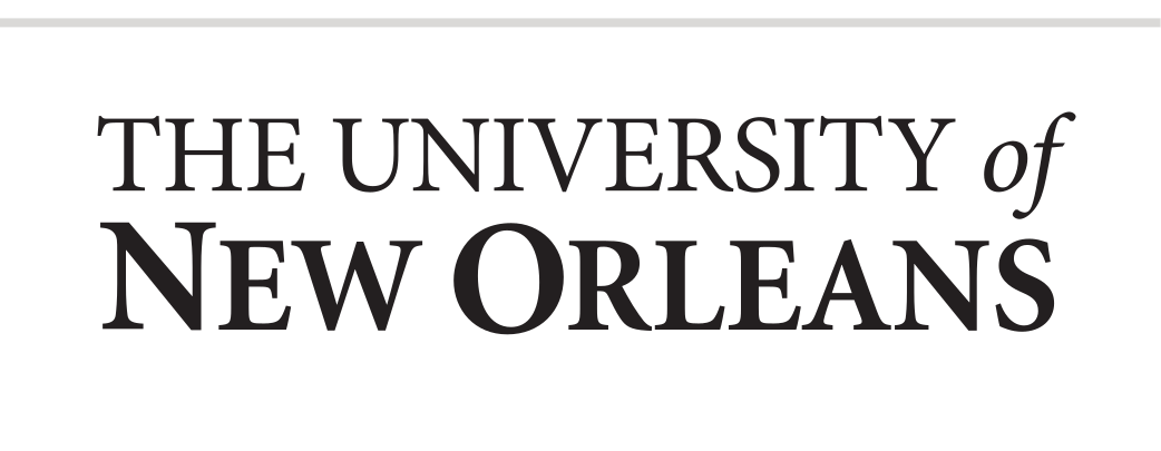 University of New Orleans wordmark, stacked, black variant, cell 13