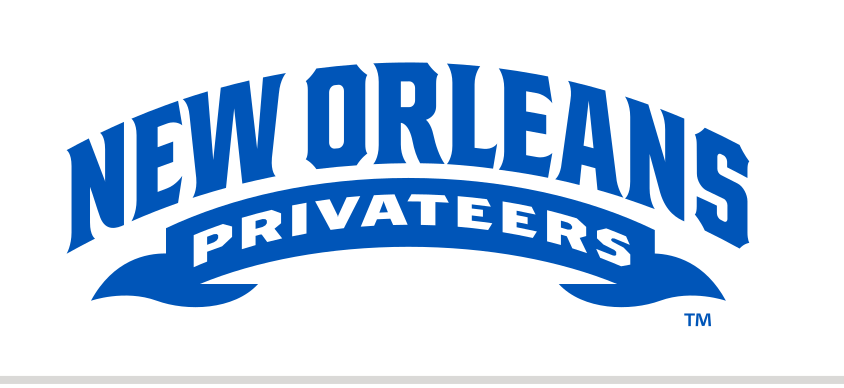 New Orleans Privateers wordmark with banner, blue outline on white variant, cell 35
