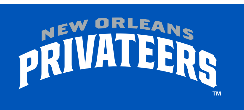 New Orleans Privateers wordmark stacked, white on blue variant, cell 38