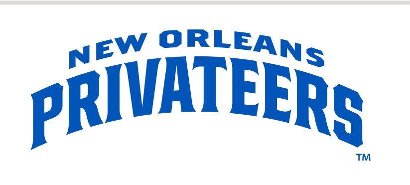 New Orleans Privateers wordmark stacked, blue outline on white variant, cell 39