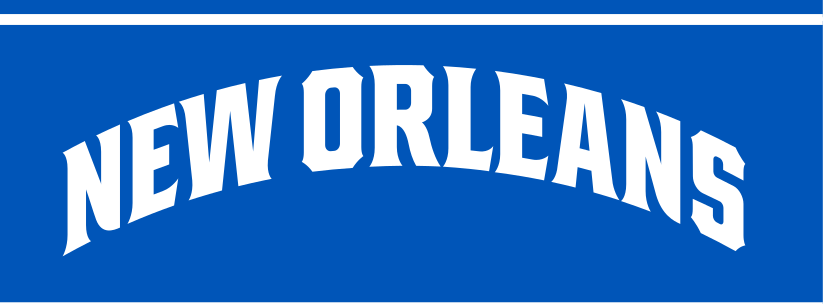 New Orleans wordmark arched, white on blue variant, cell 42