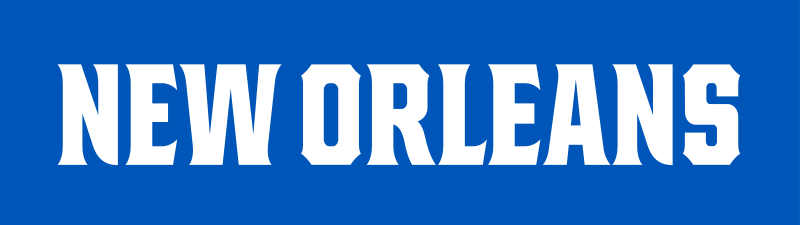 New Orleans wordmark block, white on blue variant, cell 44