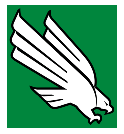 UNT Diving Eagle mark, two color, white and black on green background variant, cell 2