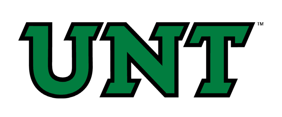 UNT wordmark, green with black outline variant