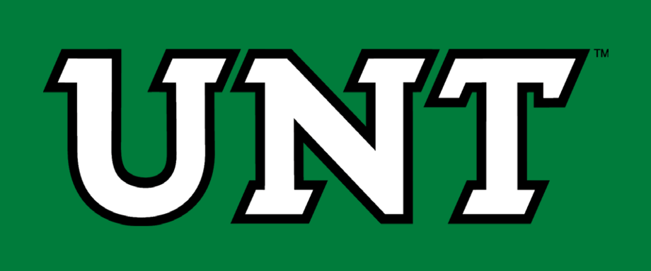 UNT wordmark, white with black outline variant
