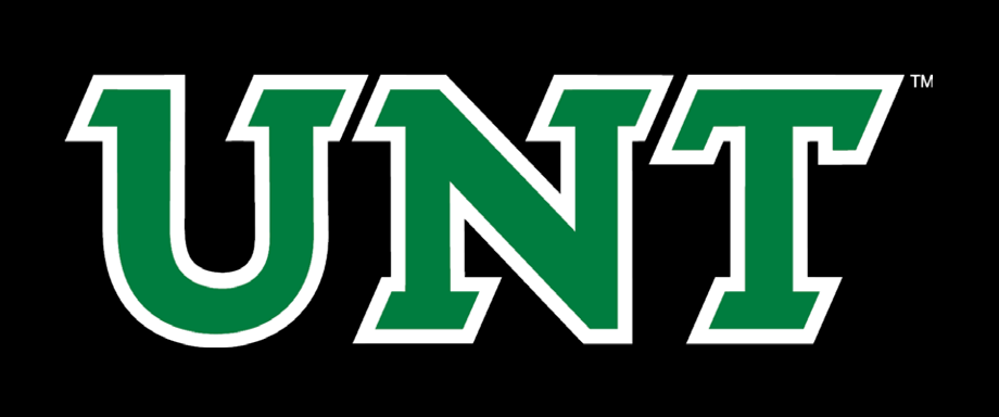 UNT wordmark, green with white outline variant