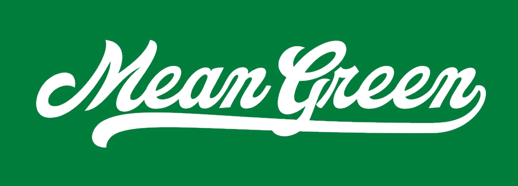 Mean Green Script Wordmark, white on green variant