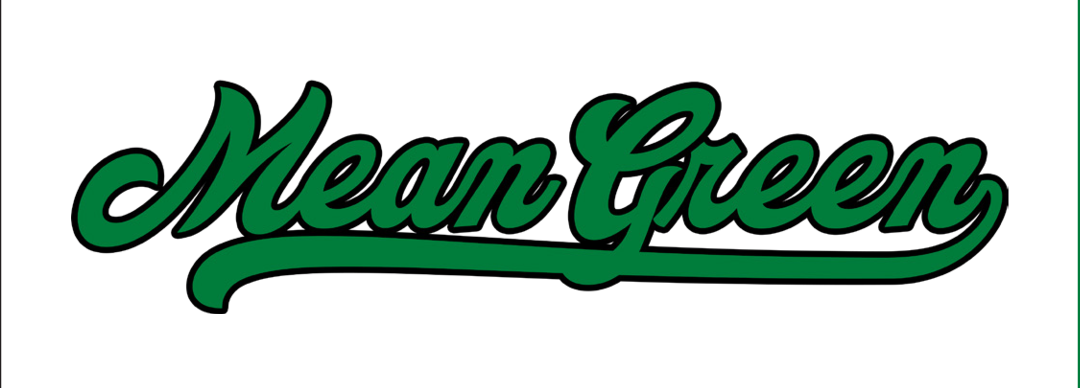 Mean Green Script Wordmark, green with black outline variant