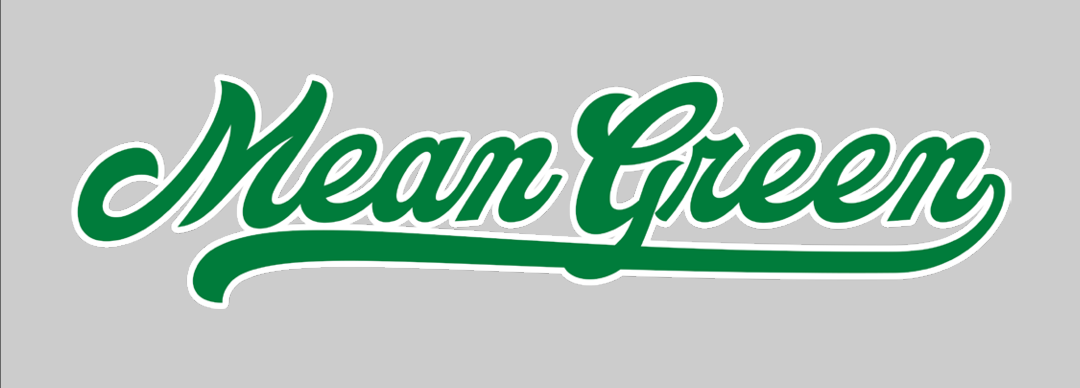Mean Green Script Wordmark, green with white outline variant