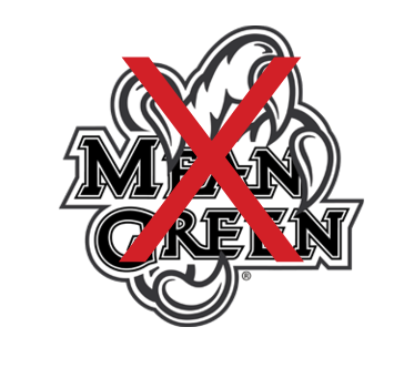 Mean Green wordmark with eagle head, discontinued variant
