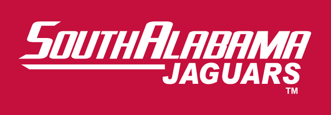 South Alabama Jaguars wordmark, white/red outline variant, cell 53
