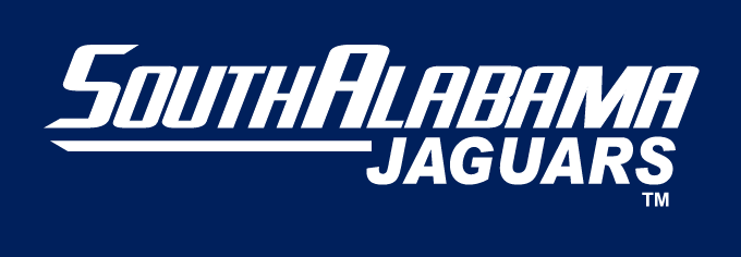 South Alabama Jaguars wordmark, white/blue outline variant, cell 69