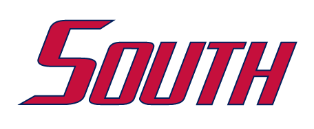 South wordmark, red/blue outline variant, cell 49