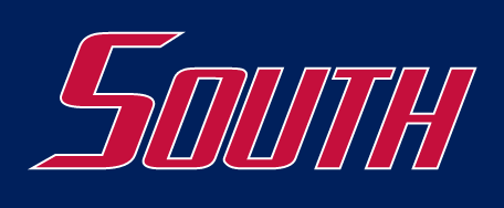 South wordmark, red/white outline variant, cell 75