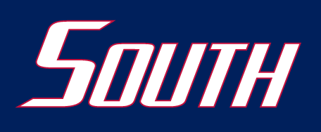 South wordmark, white/red outline variant, cell 76