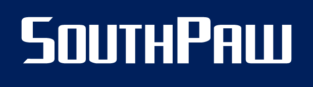 SouthPaw wordmark, white variant, cell 77