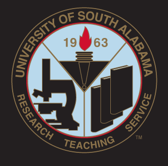 University of South Alabama Seal, color on dark variant, cell 101