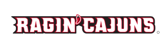 Ragin' Cajuns horizontal wordmark, red/black variant, cell 5