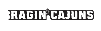 Ragin' Cajuns horizontal wordmark, black/white variant, cell 6