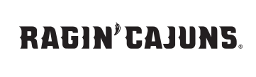 Ragin' Cajuns horizontal wordmark with dots, black/white variant, cell 7