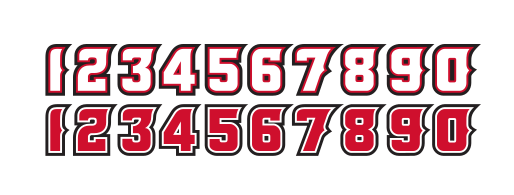 Jersey numbers, red/black and red/white variant, cell 28