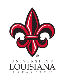 University of Louisiana at Lafayette logo, stacked, small text, color variant, cell 40