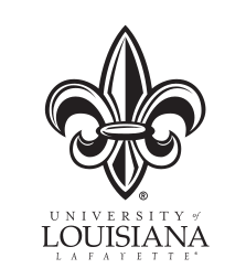 University of Louisiana at Lafayette logo, stacked, small text, black variant, cell 42