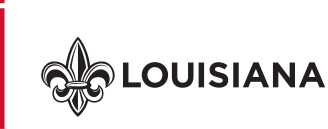 Louisiana sans serif logo, horizontal, black variant, cell 65
