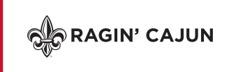 Ragin' Cajuns sans serif logo, horizontal, black variant, cell 73