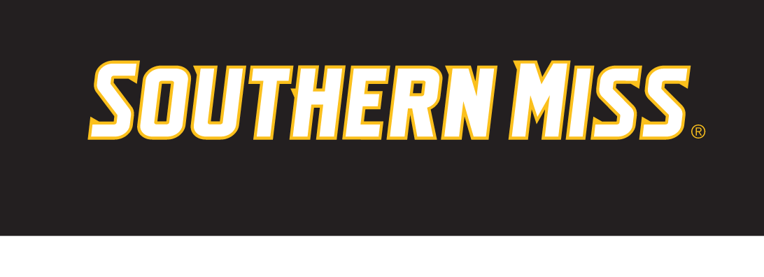 Southern Miss wordmark, full color on black variant, cell 9