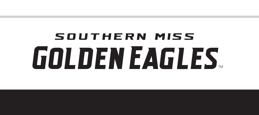 Southern Miss Golden Eagles wordmark, black and white variant, cell 18
